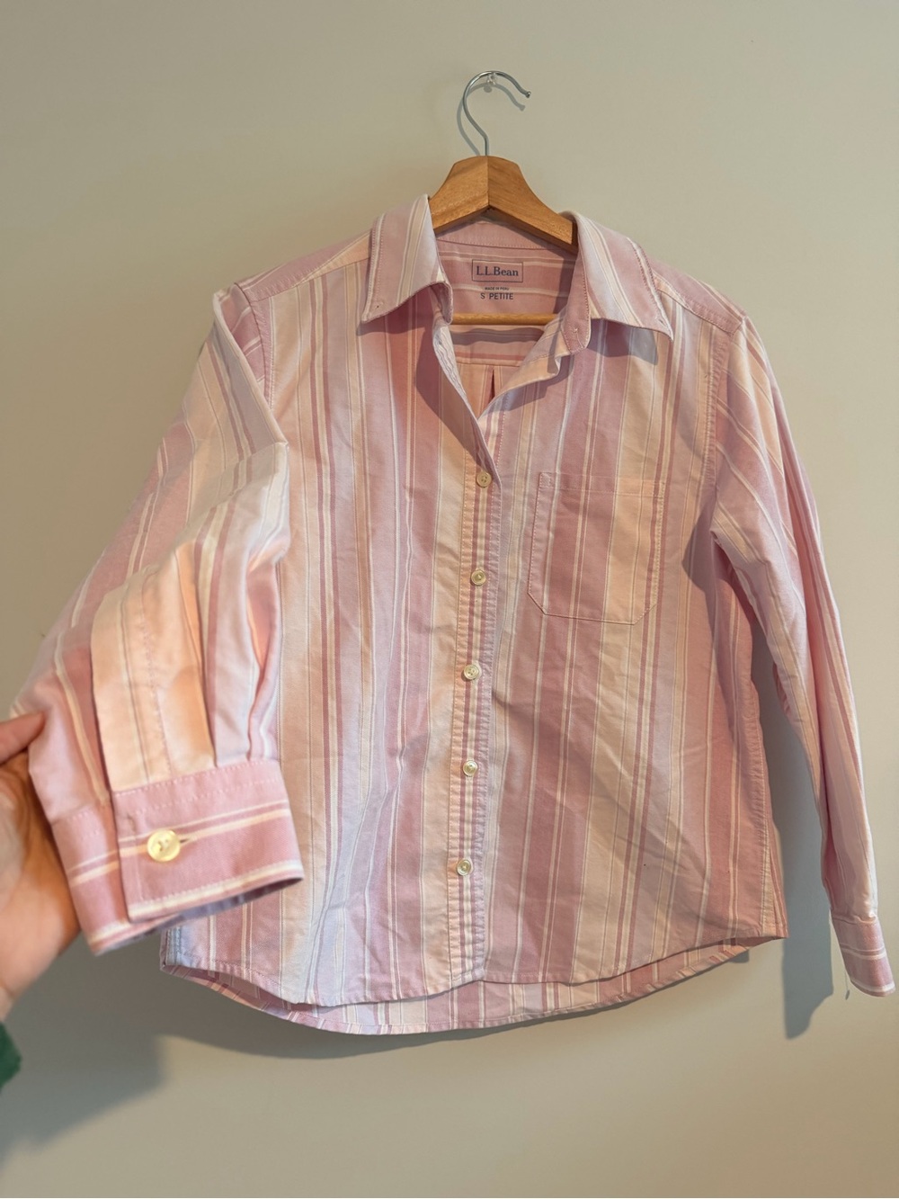 L.L. Bean Pink Striped Button-Up Shirt Womens Petite Small
